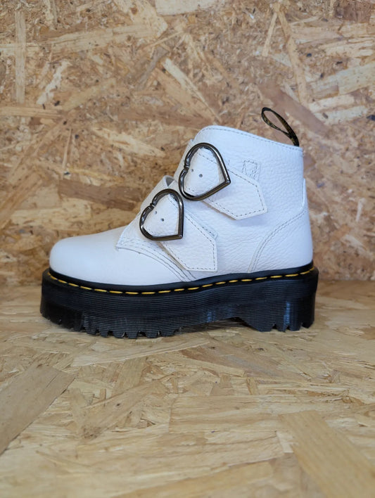 Dr Martens Devon Heart Platform Ankle Boots Women UK 3 White Leather Full Grain