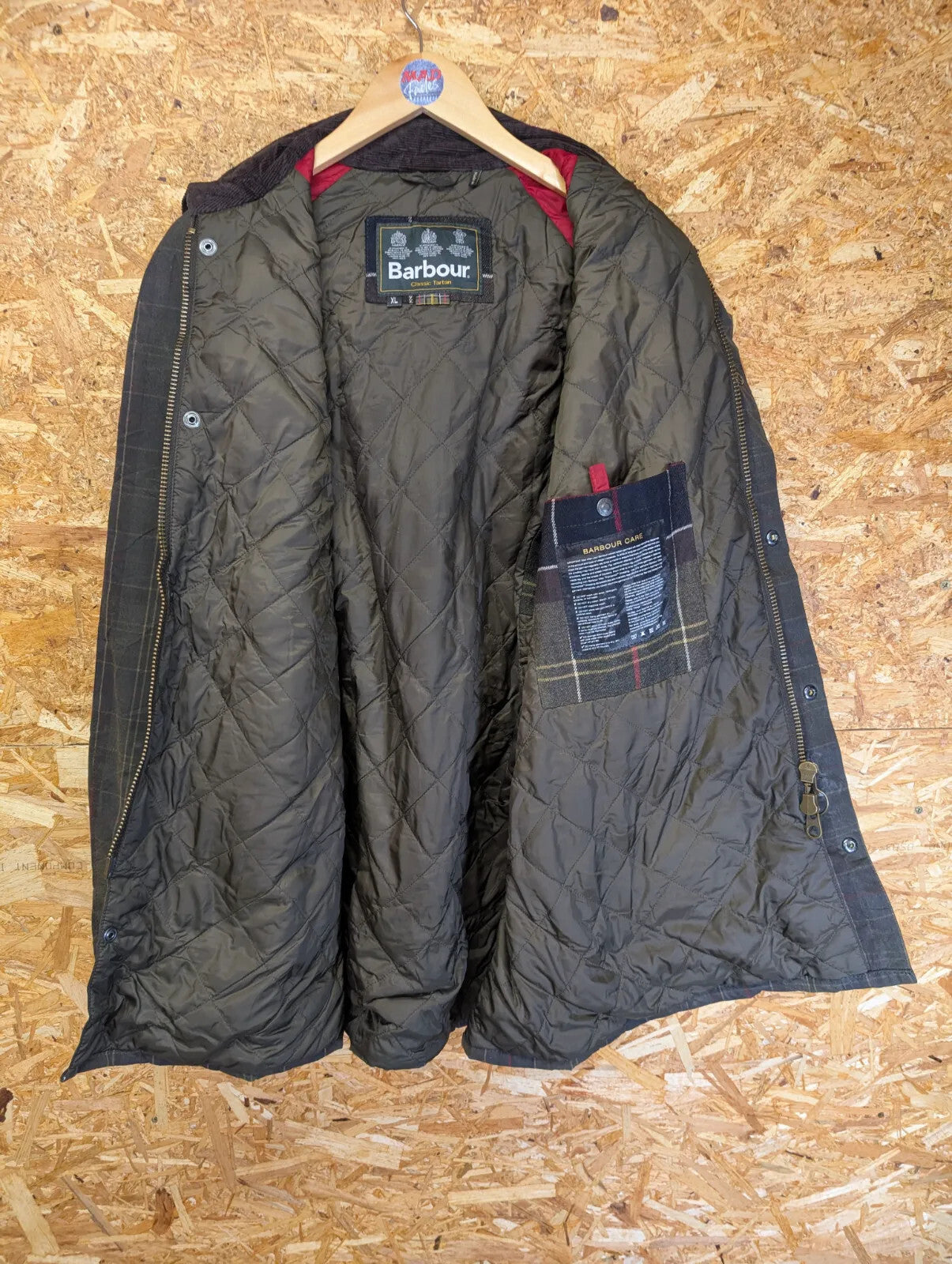 Barbour Hemming Padded Wax Jacket Mens XL Green Classic Tartan Quilted Corduroy