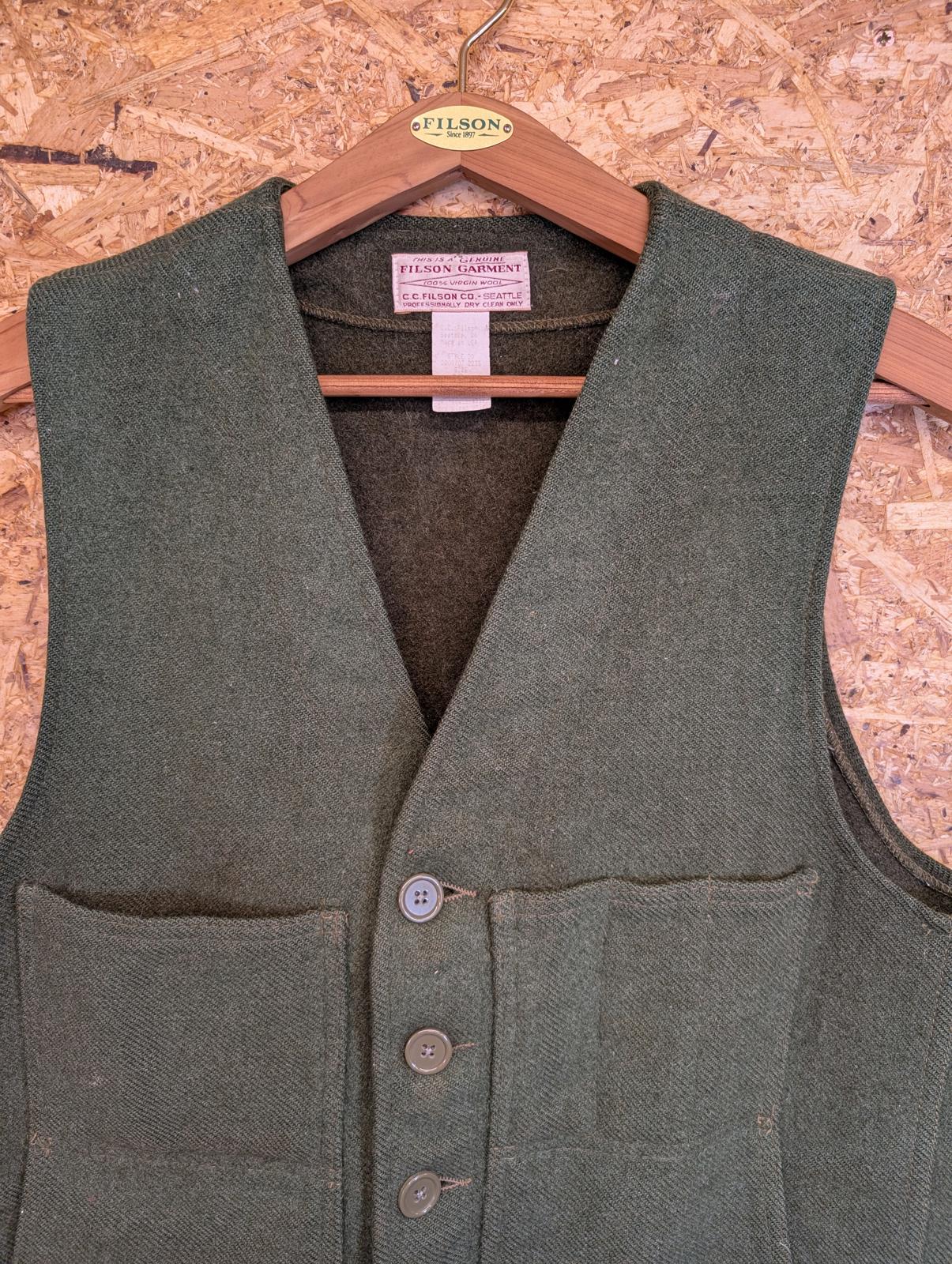 Filson Mackinaw Vest Mens Large 42 Forest Green Wool Waistcoat Gilet Body Warmer