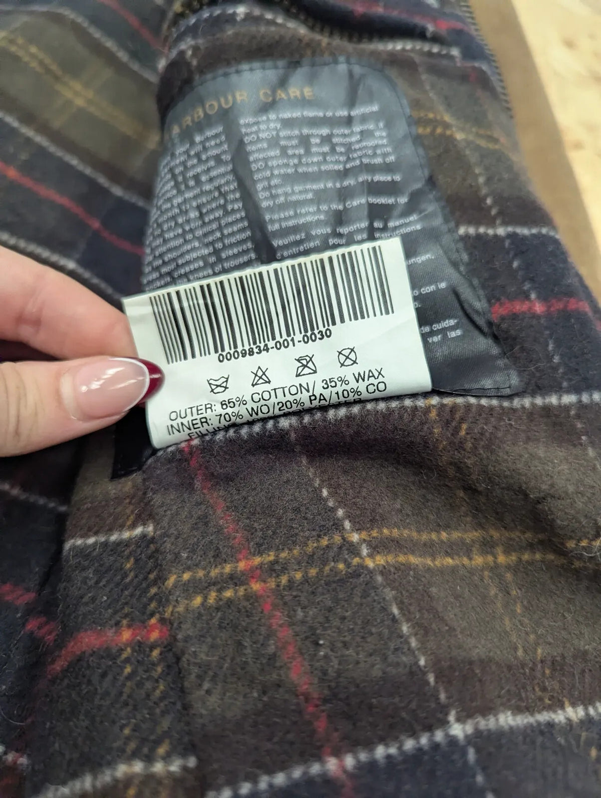 Barbour L50 Wax Coat Womens UK10 Brown Wool Plaid Lining Stockman Full Length