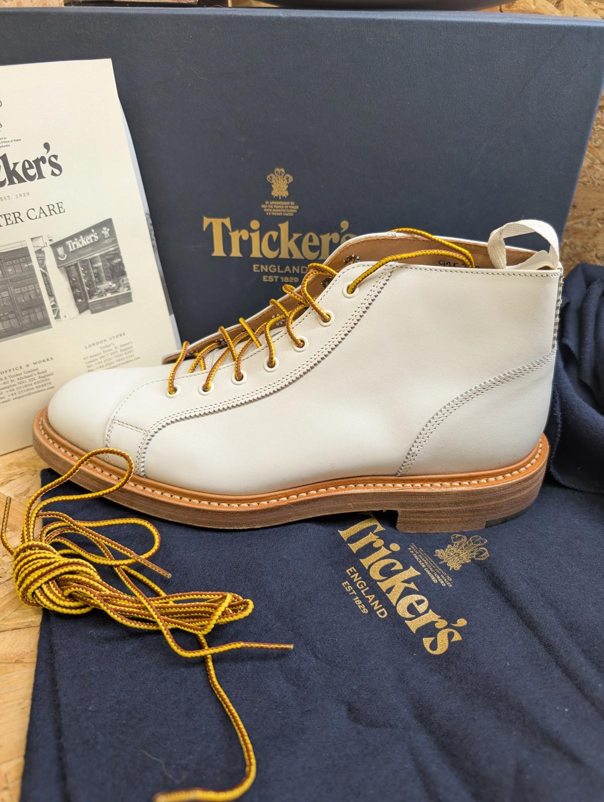 Trickers Ethan Monkey Boots Size 7.5 UK 41 EU White Lace Up Mod England Made New