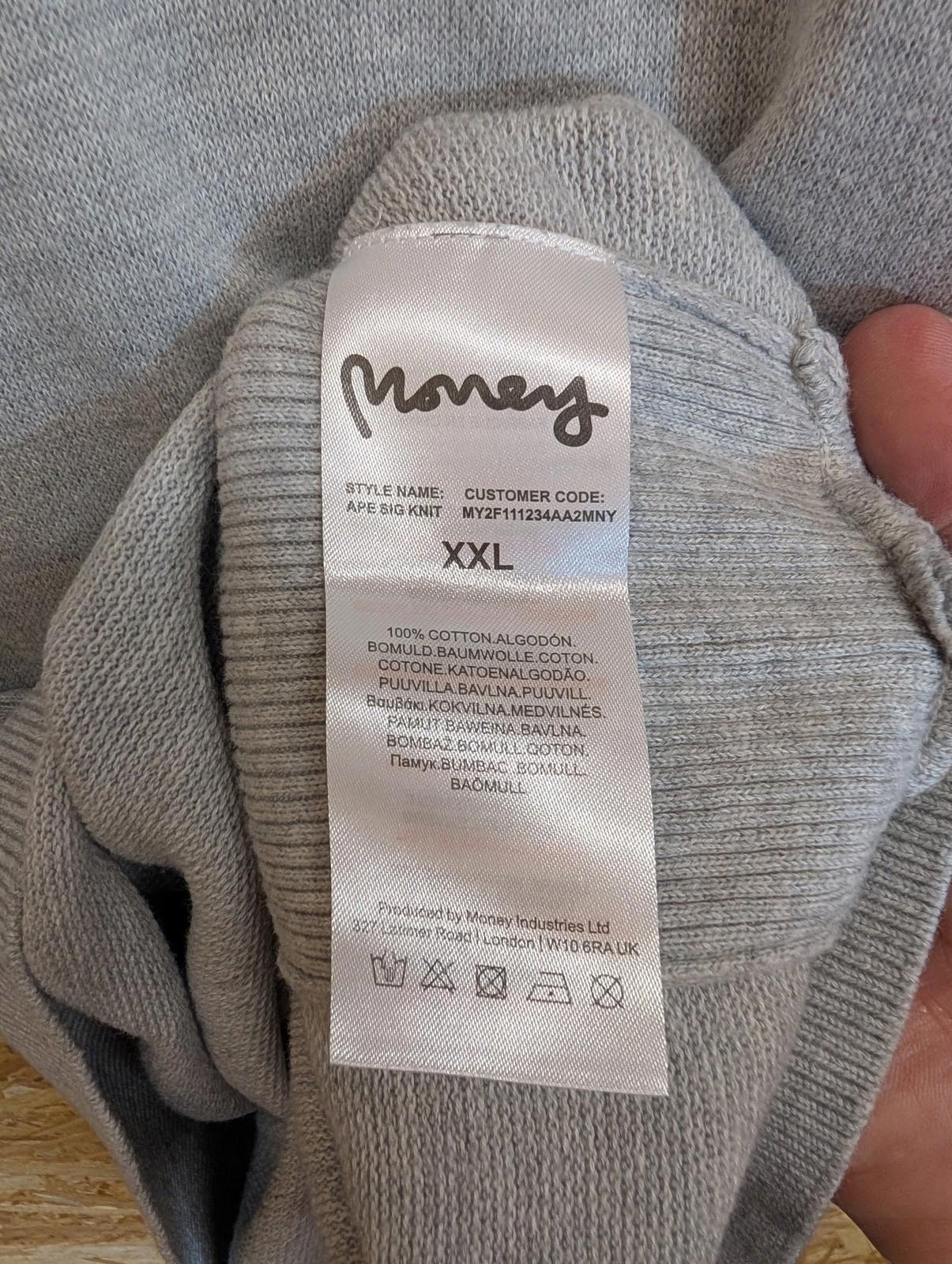 Money Clothing Ape Knit Jumper Mens XXL 1/4 Zip Cotton Grey Casual Collared