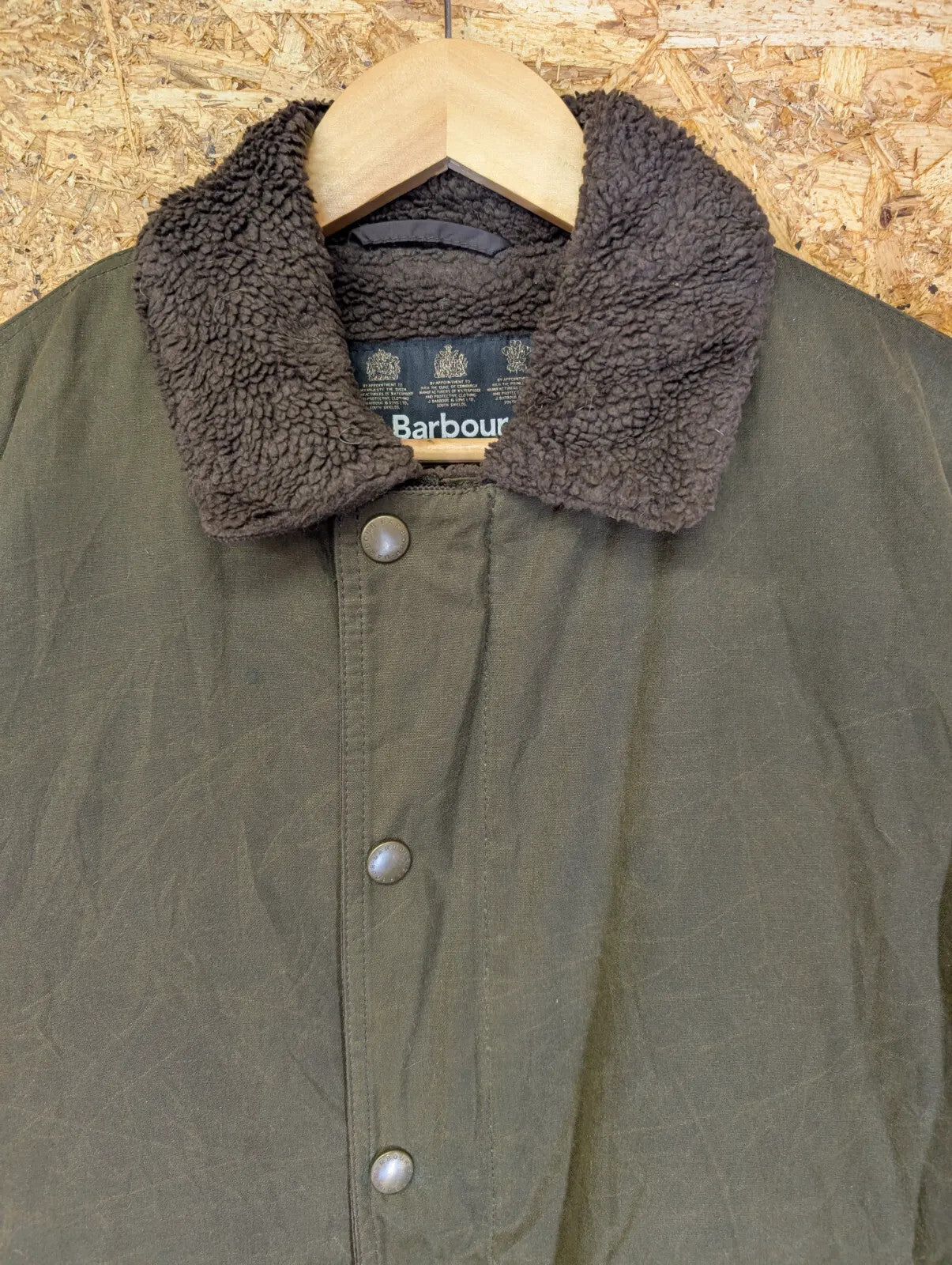 Barbour Hurricane Wax Jacket Mens Large Olive Green Steve McQueen Sherpa Fleece