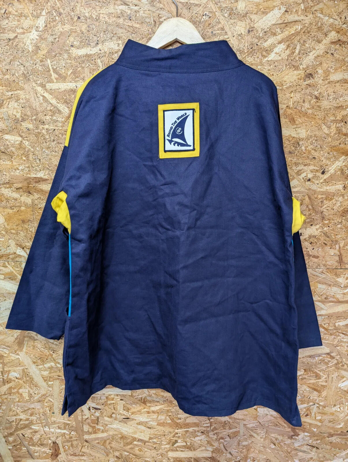 Vintage Smock Company Pullover Oversized Medium Yellow Blue Twill Nautical 1992