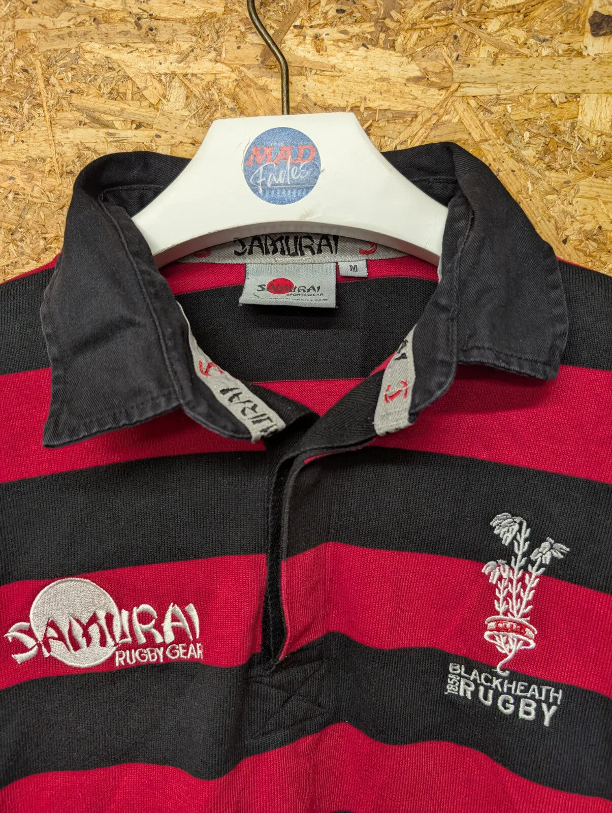 Blackheath Rugby Club Shirt Medium 14/15 Home Red Cotton Stripe L/S Embroidered