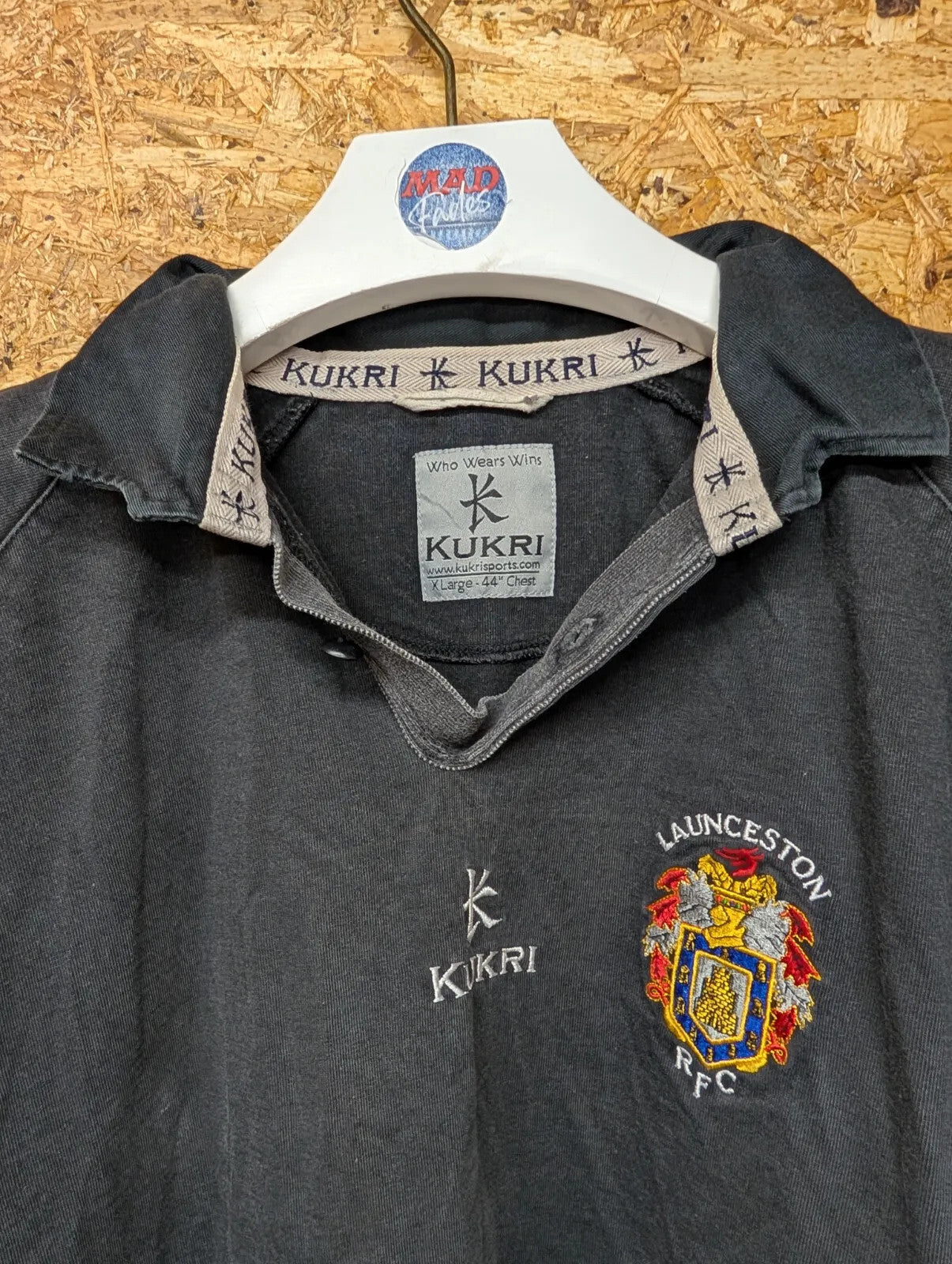 Launceston Rugby Top Mens XL Black Cotton Embroidered Log Kukri Polo S/S Cornish