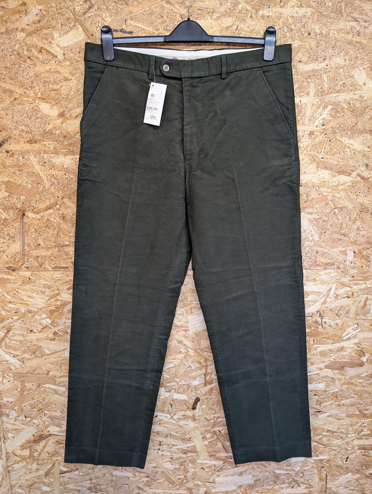 Hoggs Monarch Trousers Mens W38 L31 Moleskin Olive Green Relaxed Fit Brushed Cotton