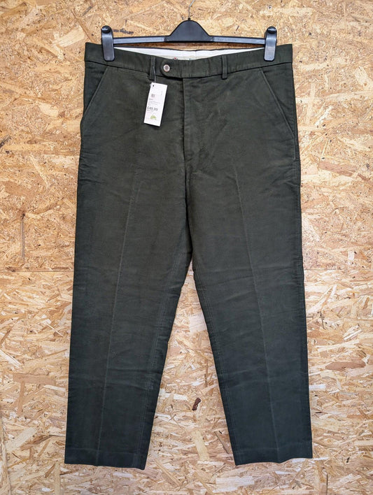 Hoggs Monarch Trousers Mens W38 L31 Moleskin Olive Green Relaxed Fit Brushed Cotton