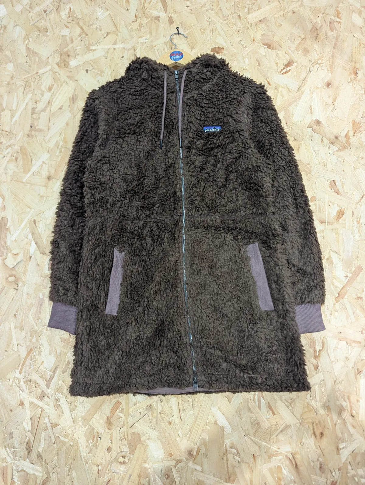 Patagonia Dusty Mesa Parka Jacket Womens Small Brown Hooded Fleece Sherpa Zip