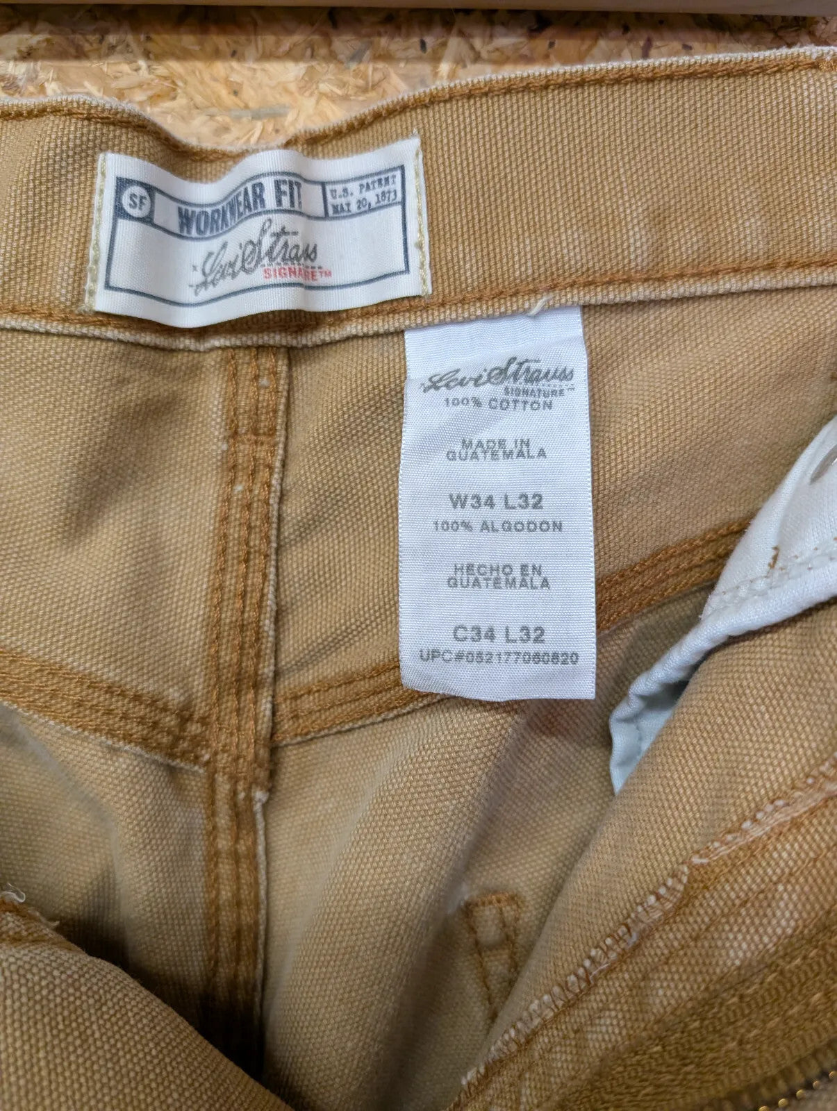 Levis Workwear Carpenter Trousers Mens W34 L32 Tan Canvas Signature Cargo 90s