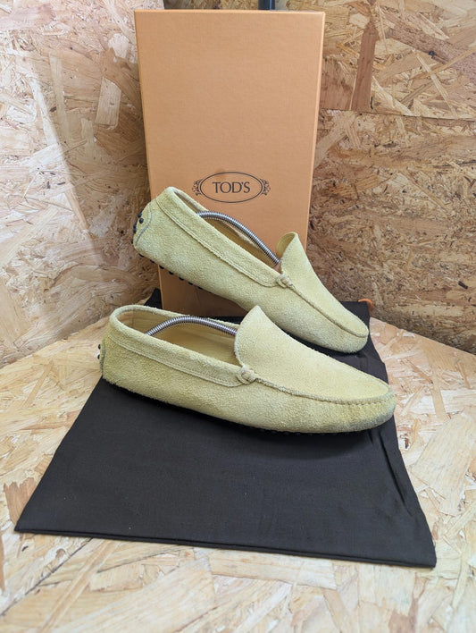 Tods Yellow Suede Gommino Mens 9 UK 43 EU Driving Shoes Slip On Leather Boxed