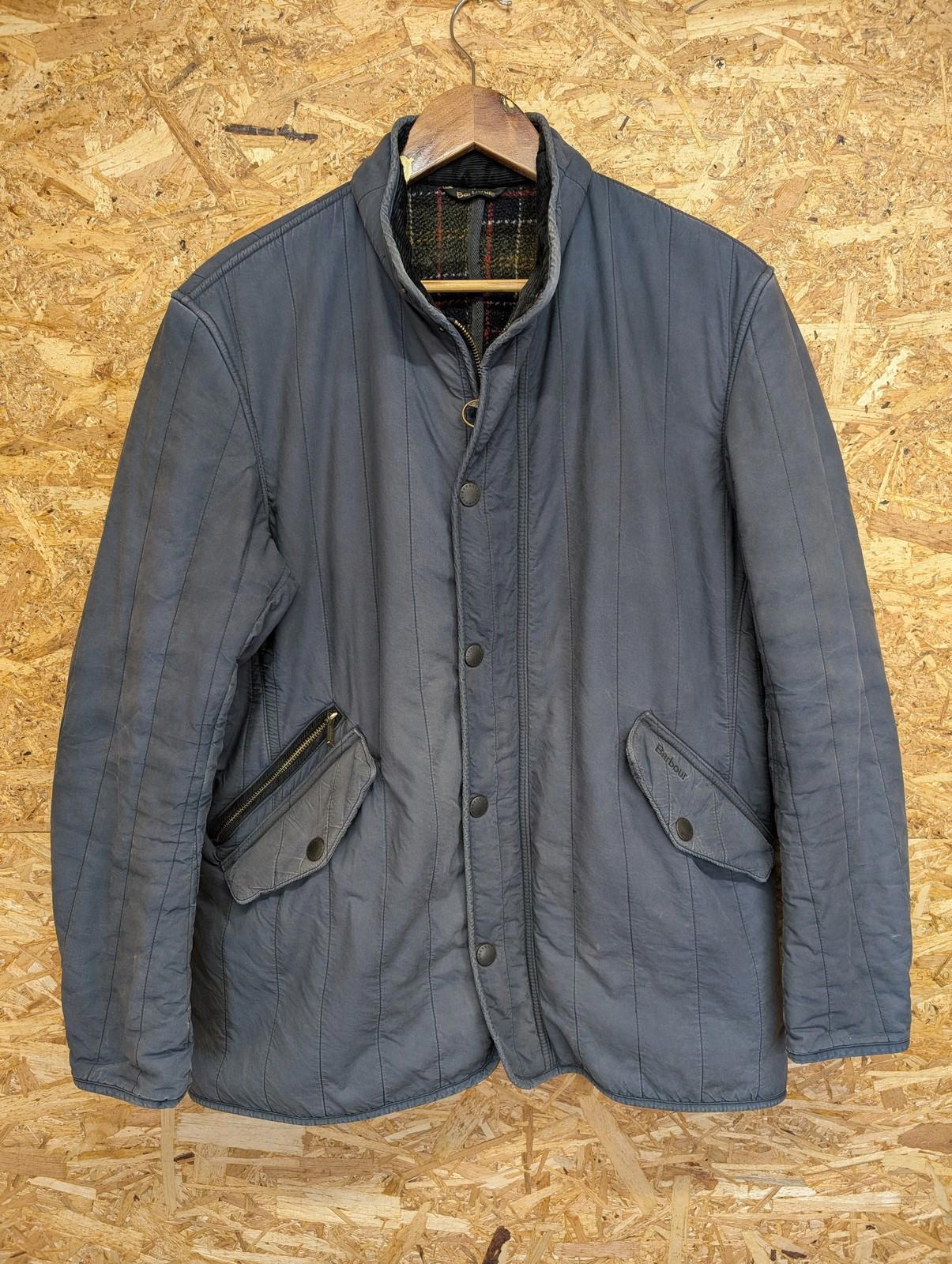 Barbour Edderton Jacket Medium Men Quilted Wax Dry Tartan Fleece Blue Coat