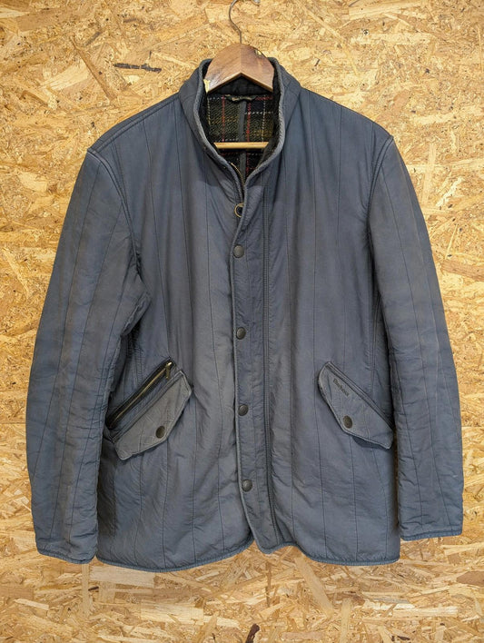 Barbour Edderton Jacket Medium Men Quilted Wax Dry Tartan Fleece Blue Coat