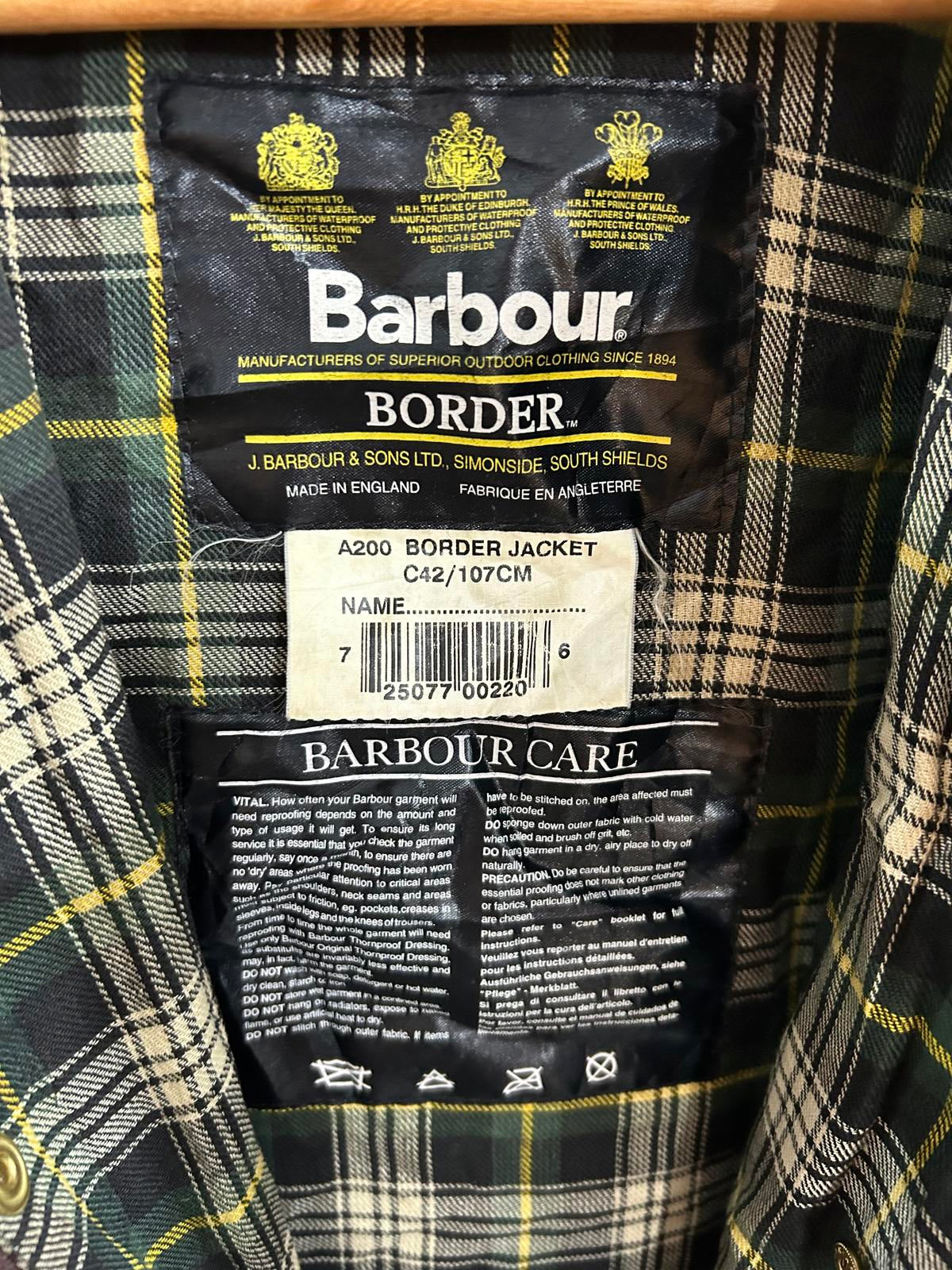 Barbour Border A200 Waxed Cotton Jacket Vintage 80s Olive Green C42 Large