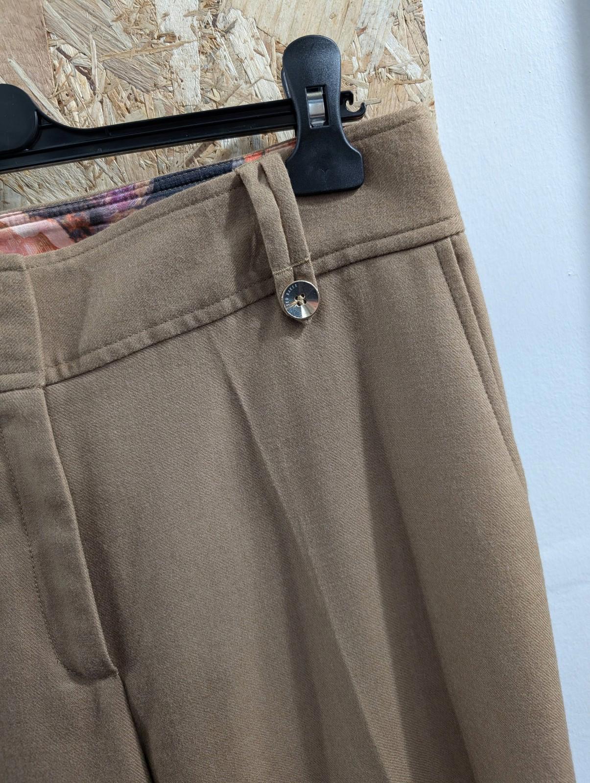 Ted Baker Trousers Women UK 4 W30 L30 Size Wool Blend Wide Leg Beige Tan Roma