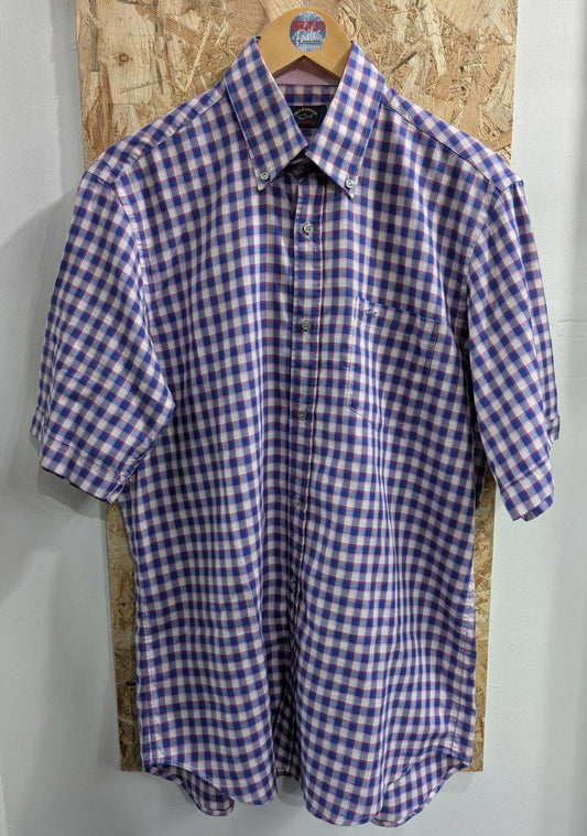 Paul & Shark Yachting Shirt Mens Medium Short Sleeve Pocket Purple Pink Check