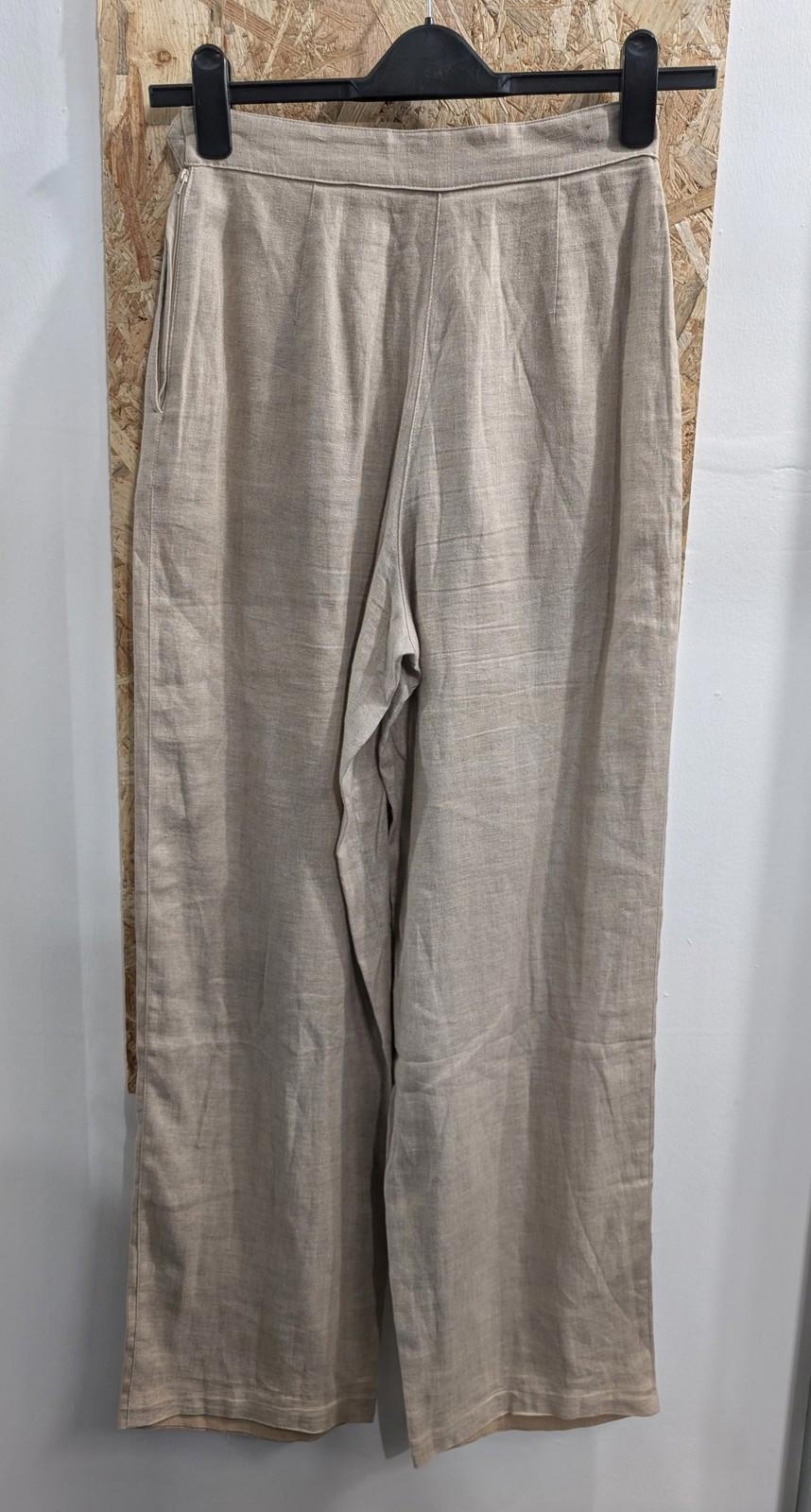 Armani Trousers Womens Size 8 W26 L31 Wide-Leg Baggy Beige Pleated Linen Oatmeal