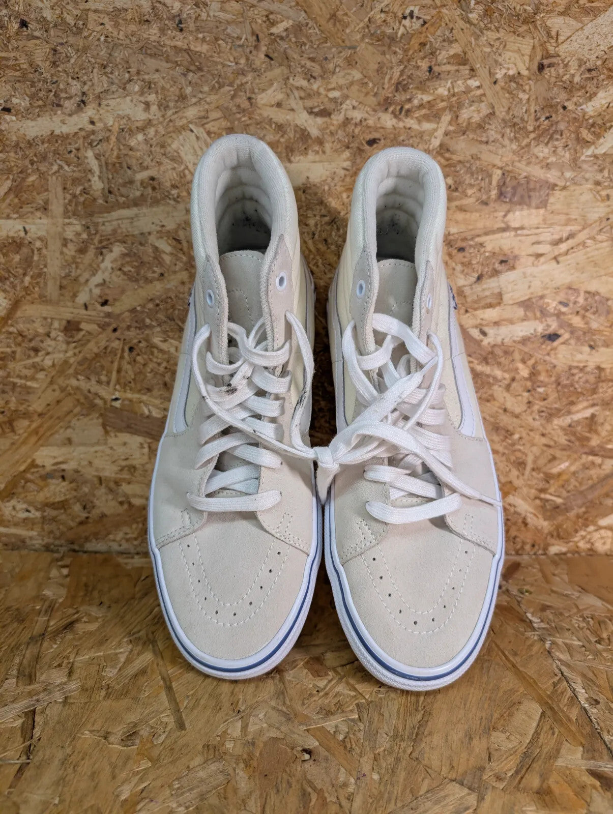 Vans High Top Trainers UK9.5 Cream Canvas Suede Logo Skateboarding Streetwear