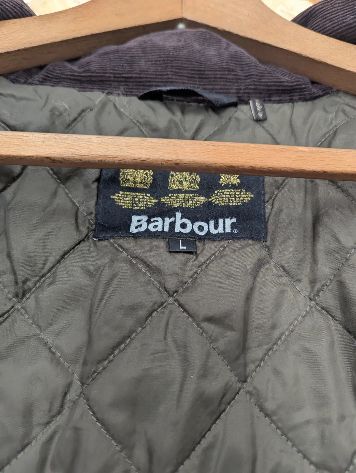Barbour Sapper Field Wax Jacket Mens Large Olive Green Padded Utility Military