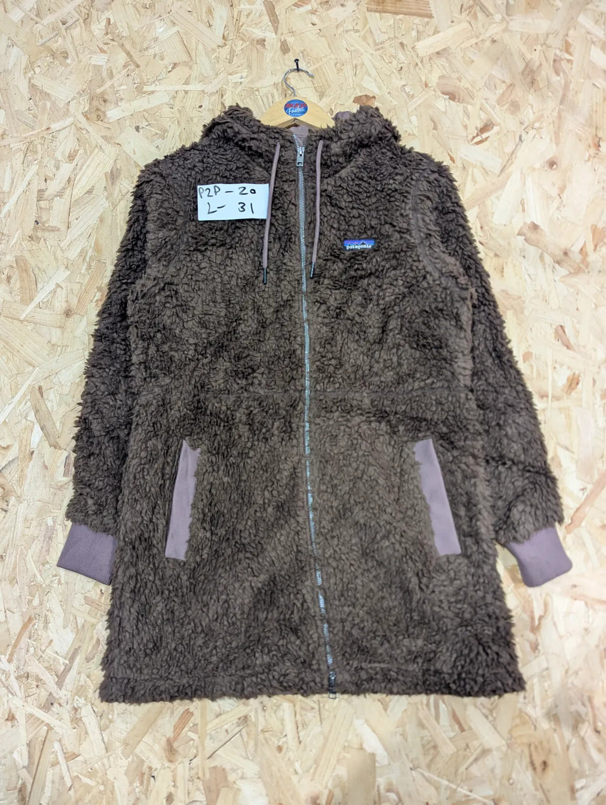 Patagonia Dusty Mesa Parka Jacket Womens Small Brown Hooded Fleece Sherpa Zip