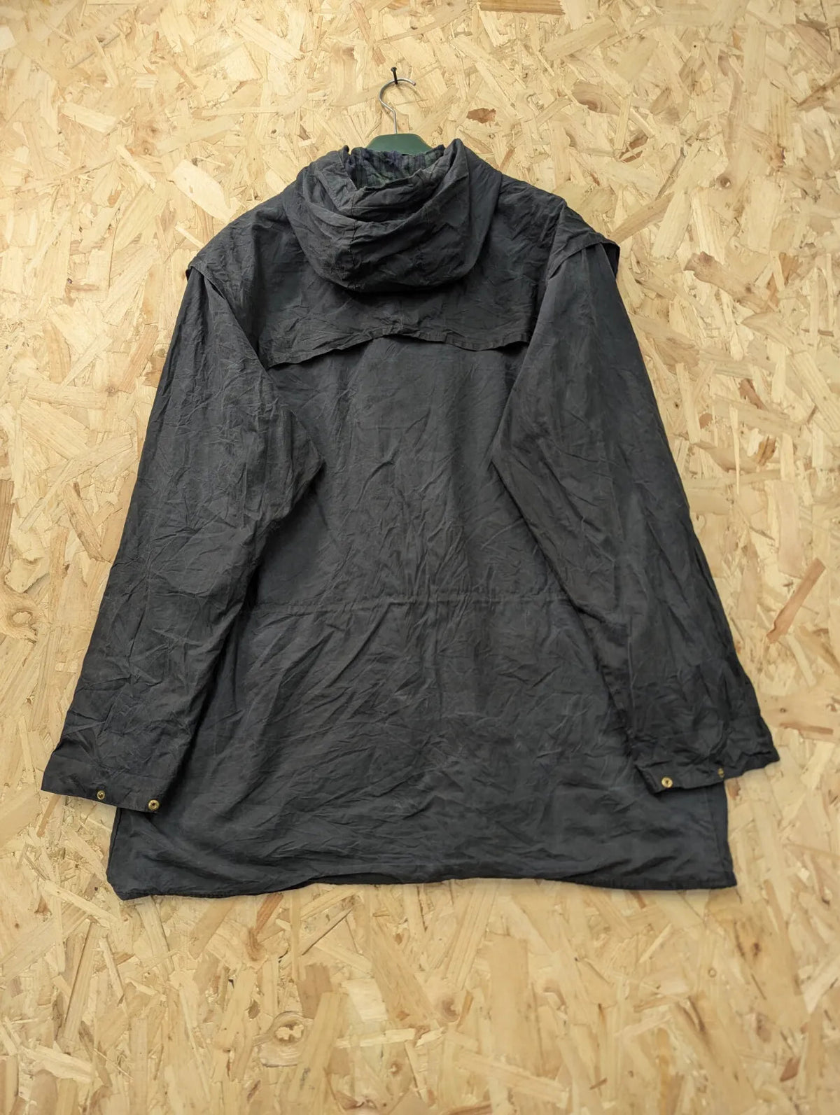 Vintage Barbour Durham Wax Jacket Mens Medium C40 Black A6 Tartan Plaid Hood 90s