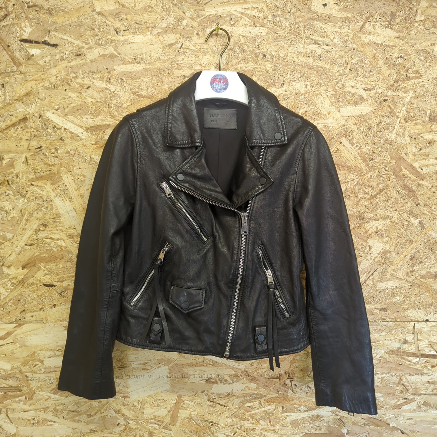 All Saints Griffen Black Leather Biker Jacket Motorbike Size UK 12 Medium