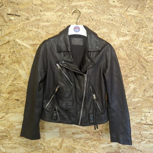 All Saints Griffen Black Leather Biker Jacket Motorbike Size UK 12 Medium