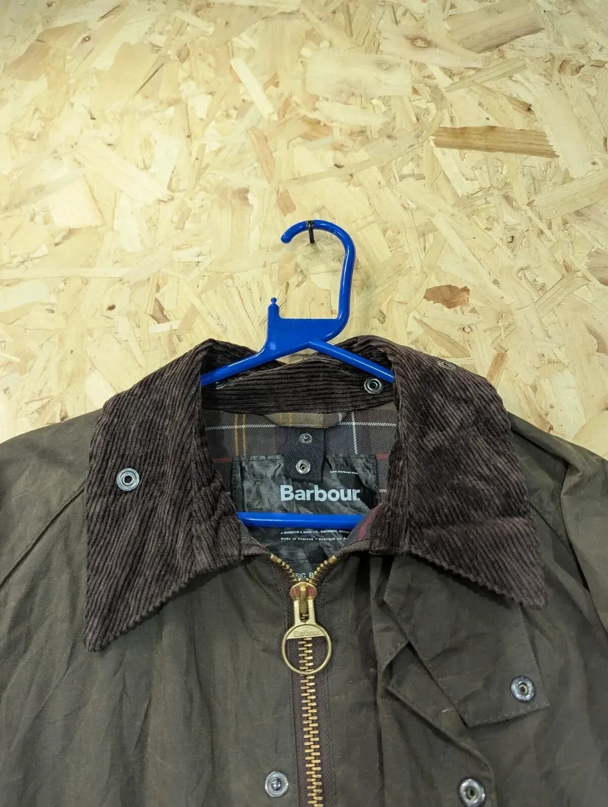 Barbour Bedale Wax Jacket Mens XL Green Cotton Tartan Lined Corduroy Collar
