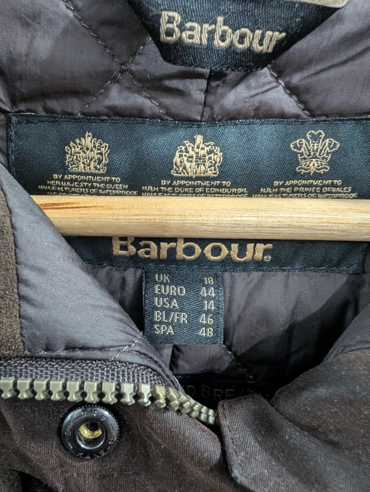 Barbour 6oz Waxed Jacket Women UK18 Brown Cotton Waterproof Quilted