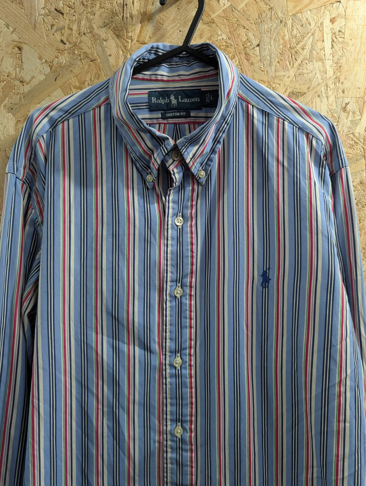 Polo Ralph Lauren Button Up Shirt Men Large Light Blue Cotton Striped Custom Fit