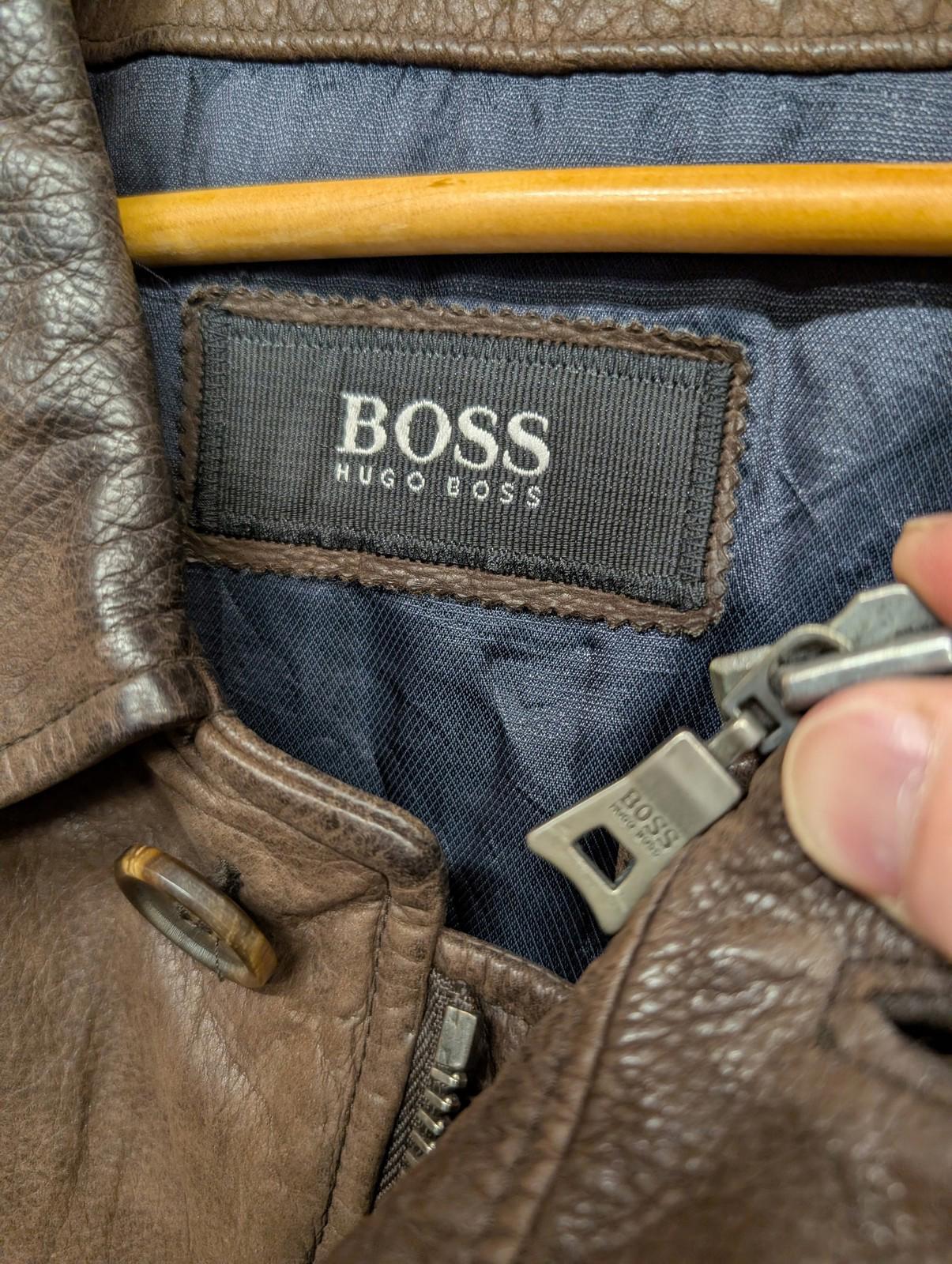 Hugo Boss Leather Coat XL 44 Men Brown Vintage 90s Padded Lined Heavy Duty