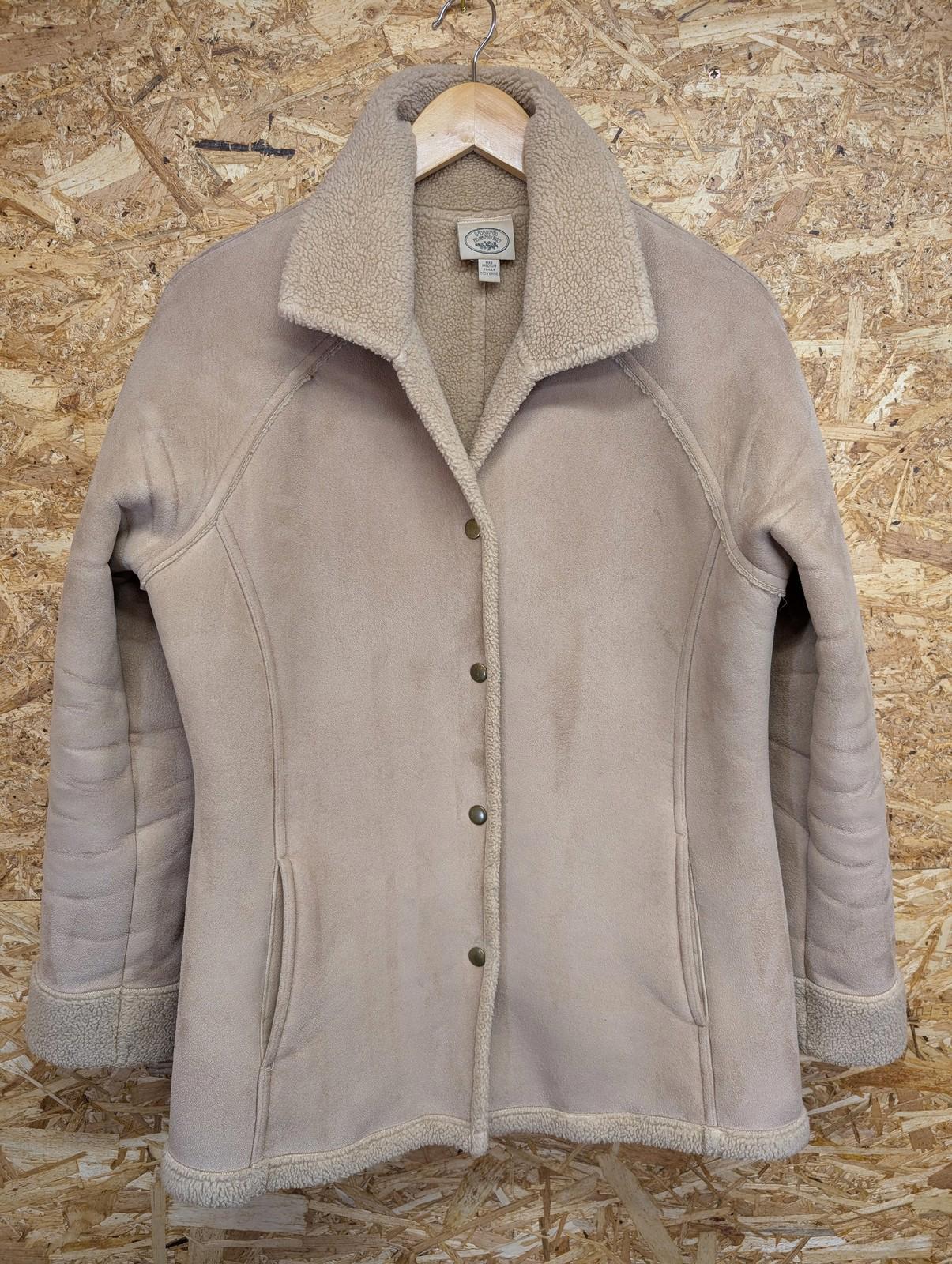 Laura Ashley Jacket Medium Women Faux Shearling Beige Button Vintage Warm Winter
