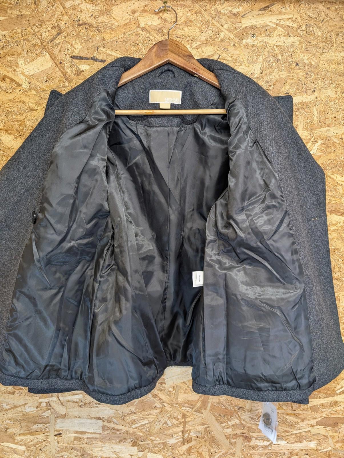 Michael Kors Peacoat Jacket Small Women Faux Leather Trim Charcoal Wool Blend