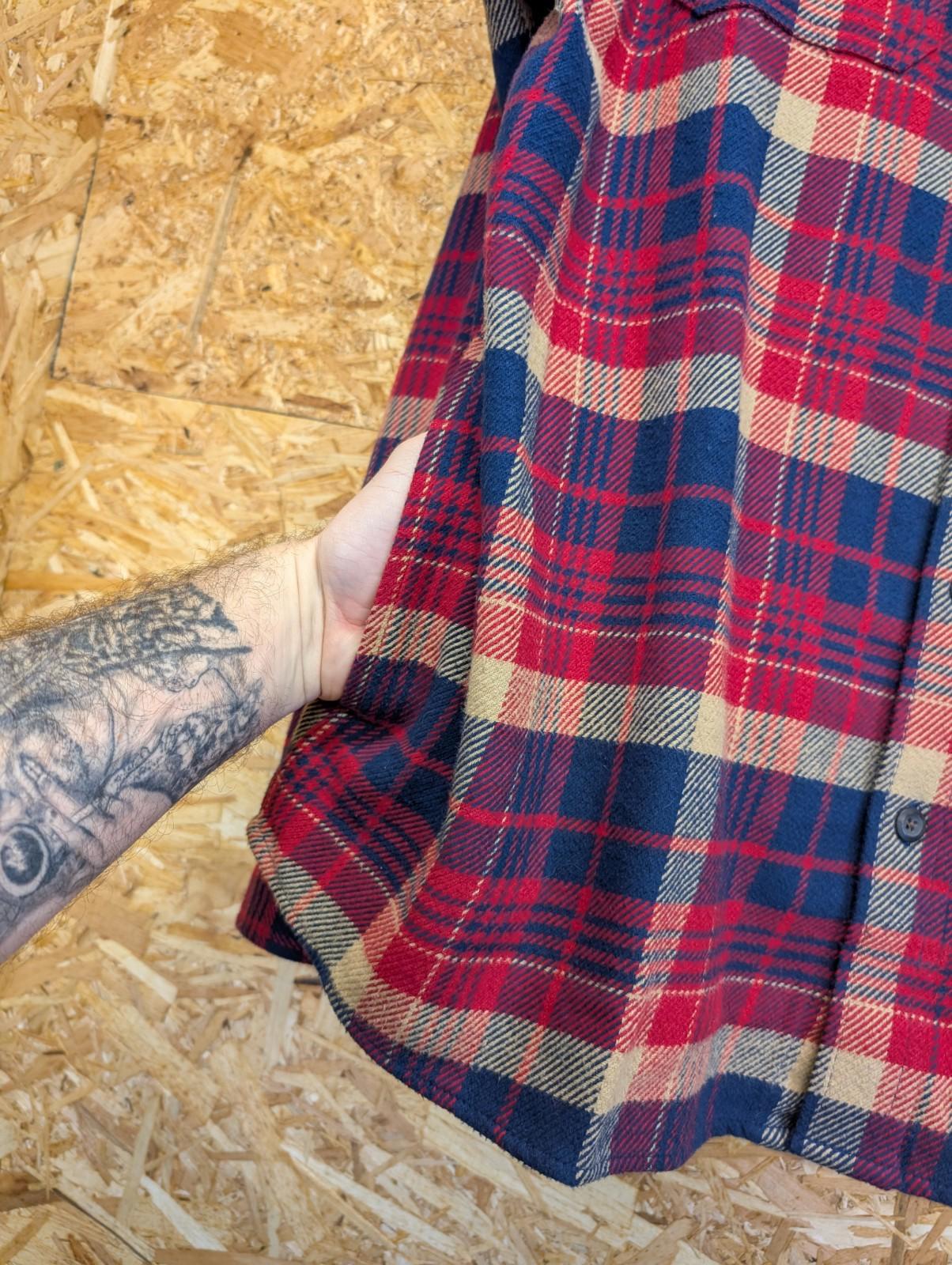 Orvis Flannel Over-Shirt XL Plaid Check Shacket USA Red Blue Beige Hand Pockets