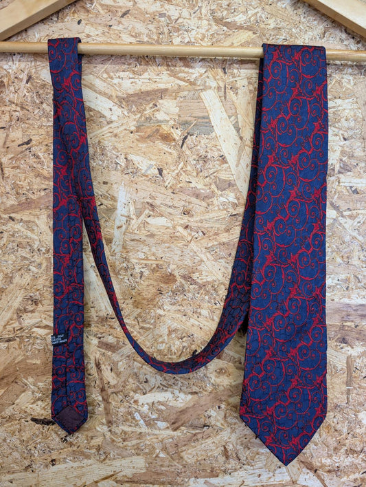 Christian Dior Monsieur Silk Tie 60" 152cm Made In France Navy Blue Red Pattern