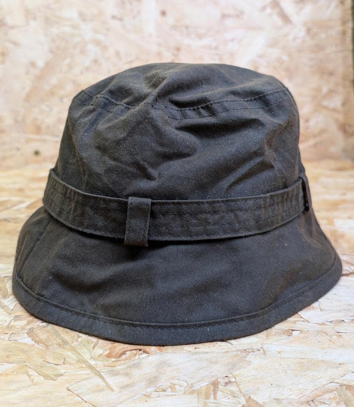 Barbour Casual Wax Bucket Hat Medium Khaki Green Cotton Check Lined