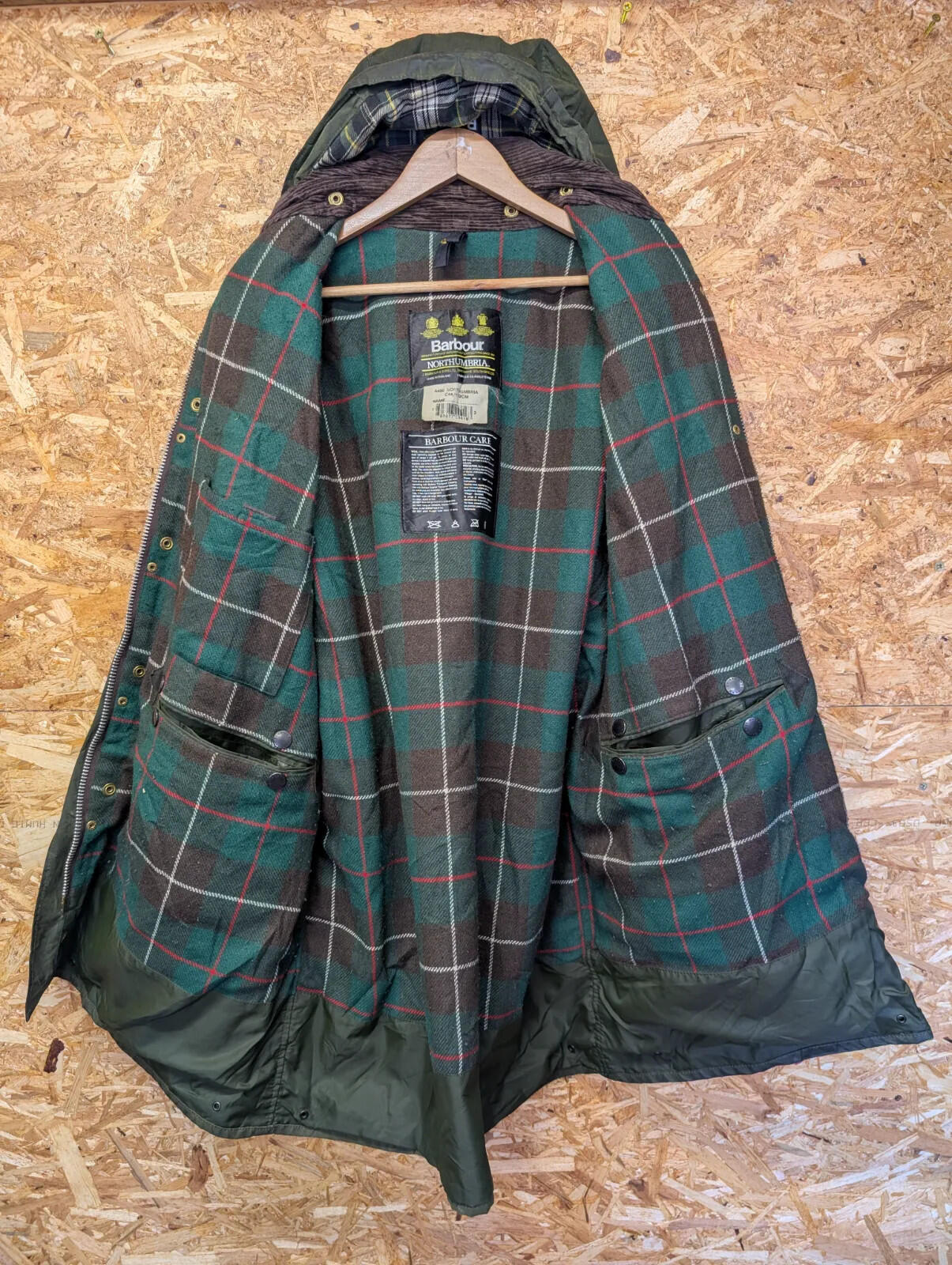 Vintage Barbour Northumbria A400 Waxed Jacket Mens XL C44 Olive Green Hooded 90s