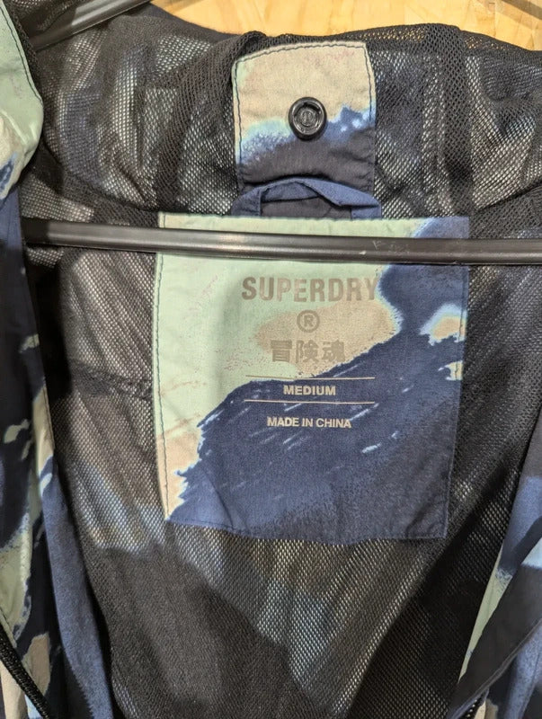 Superdry Windbreaker Mens Medium Green Navy Beige Camouflage Lightweight Parka