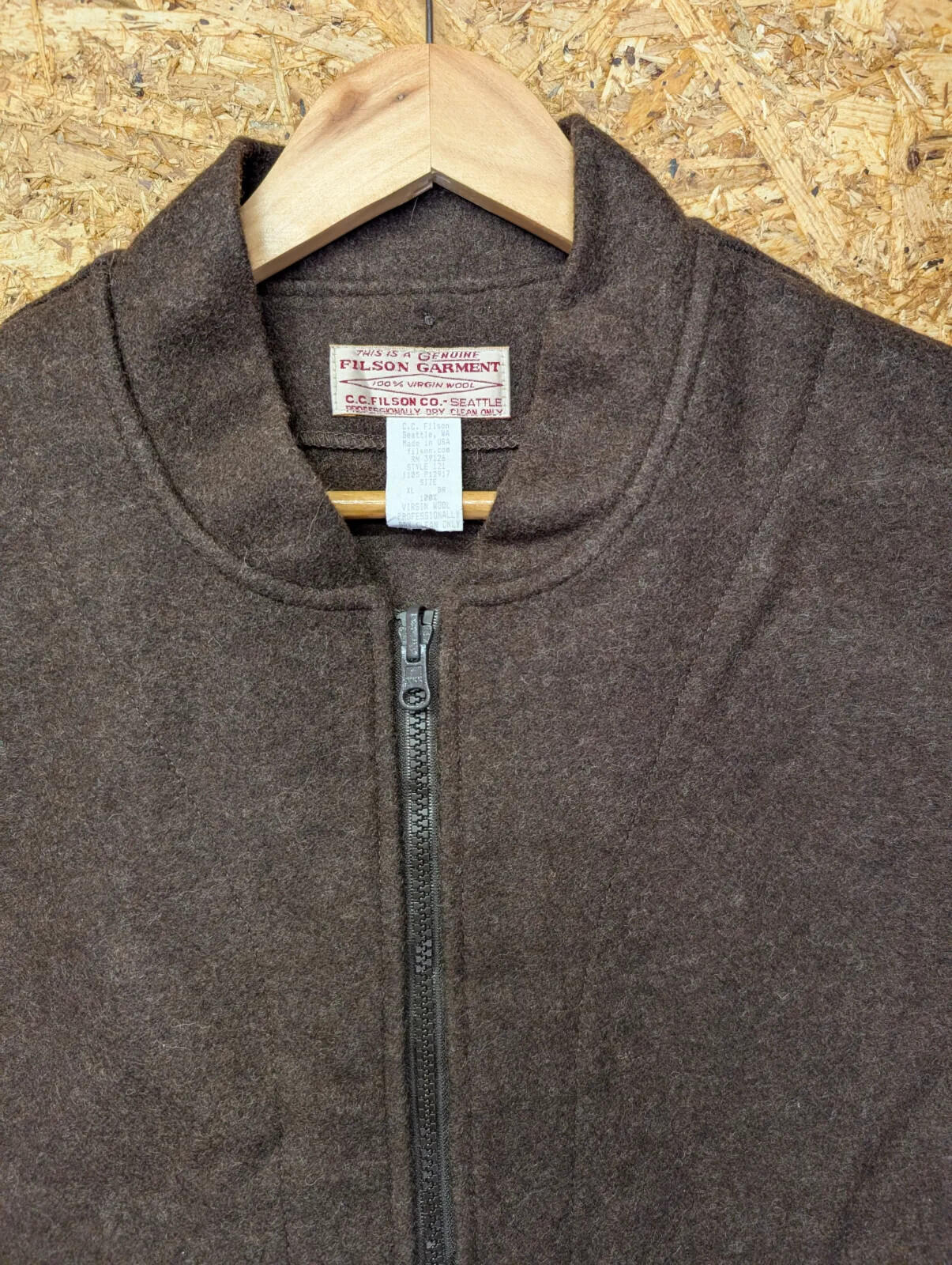 Filson Mackinaw Wool Vest Mens XL Brown Grey Zip Front Liner Gilet Body Warmer