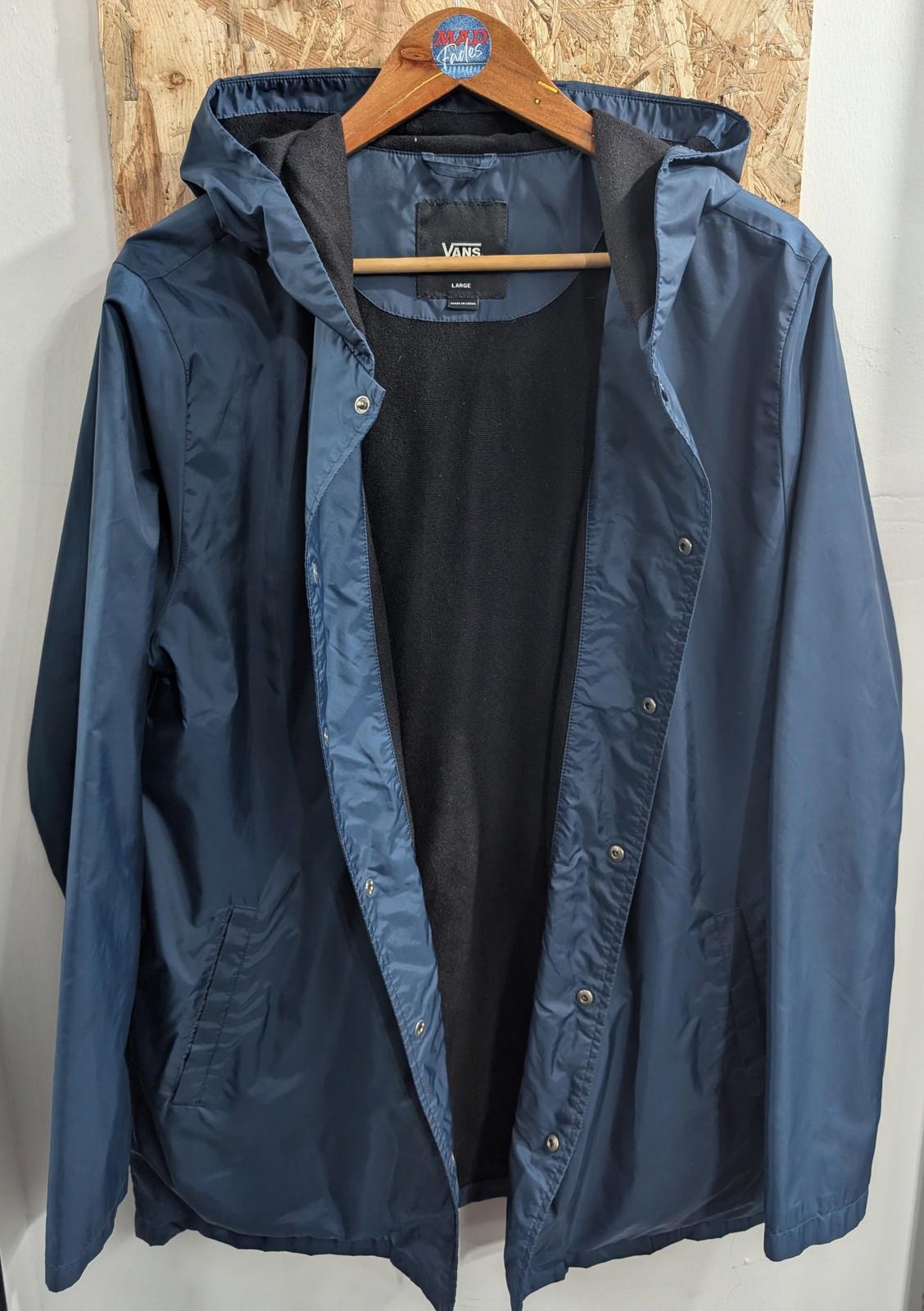 Vans Turnstall Jacket Large Men Hooded Logo Fleece Lined Windbreaker Navy Blue