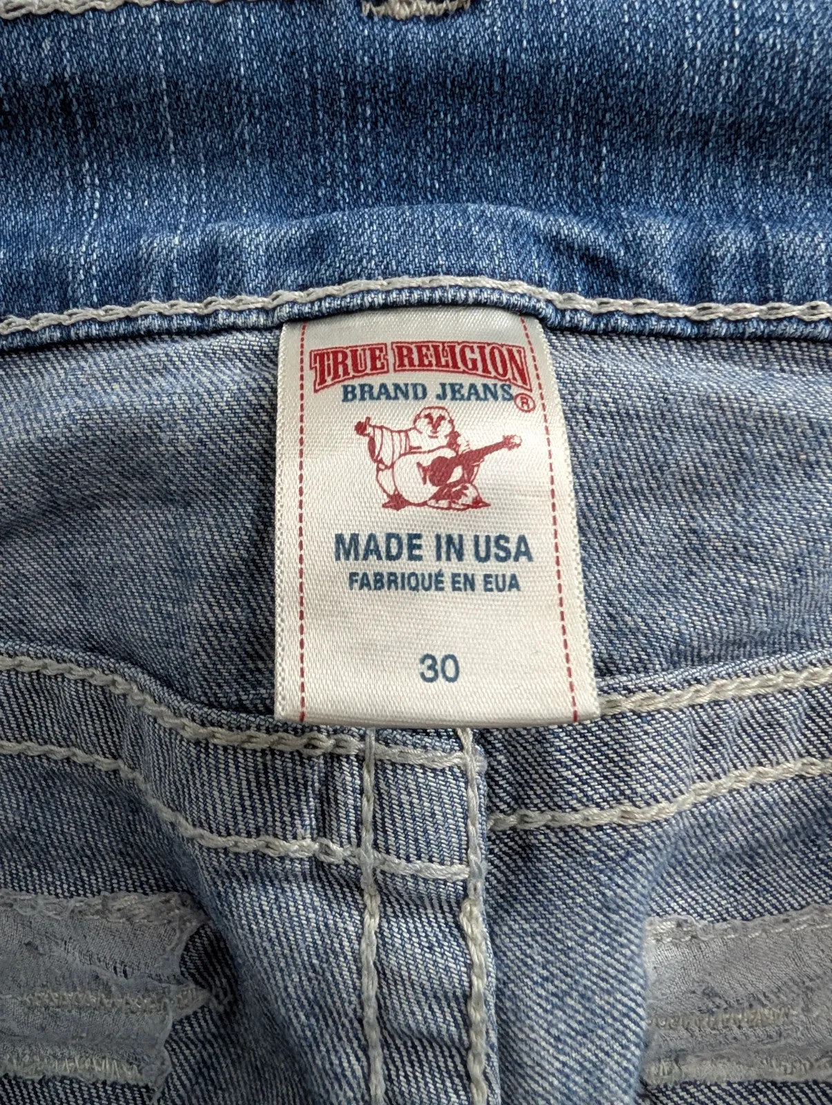 True Religion Zach Jeans Men W30 L32 Slim Straight Leg Light Blue Denim USA Made