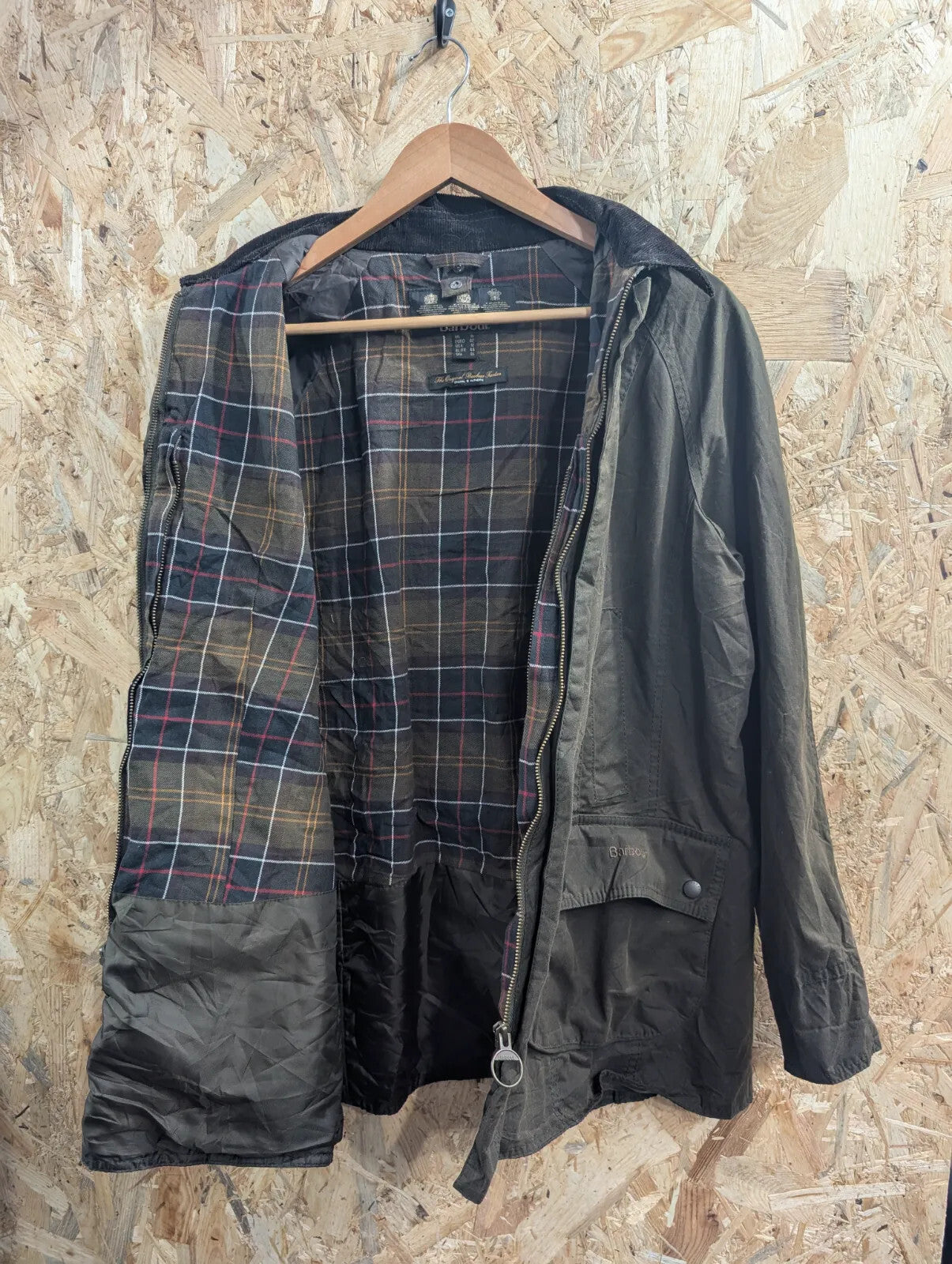 Barbour Classic Beadnell Wax Jacket Womens Size 16 Olive Green Waxed Cotton Full