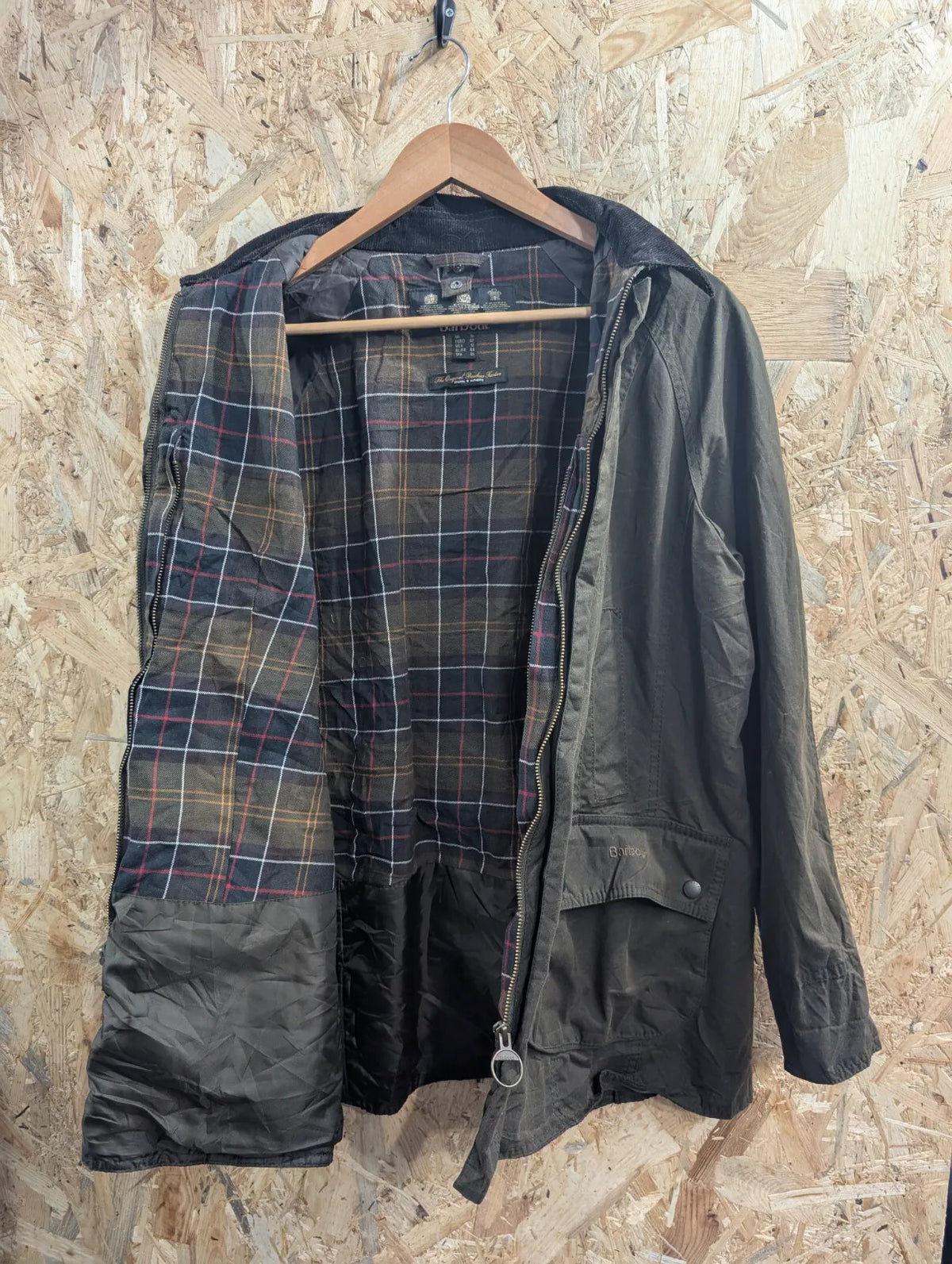 Barbour Classic Beadnell Wax Jacket Womens Size 16 Olive Green Waxed Cotton Full