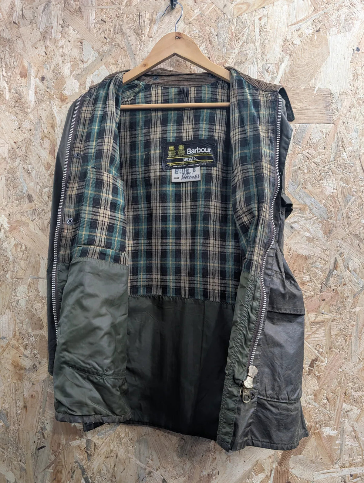 Vintage 80s Barbour Bedale Jacket Men Small C36 Green 2 Royal Crest Warrants YKK
