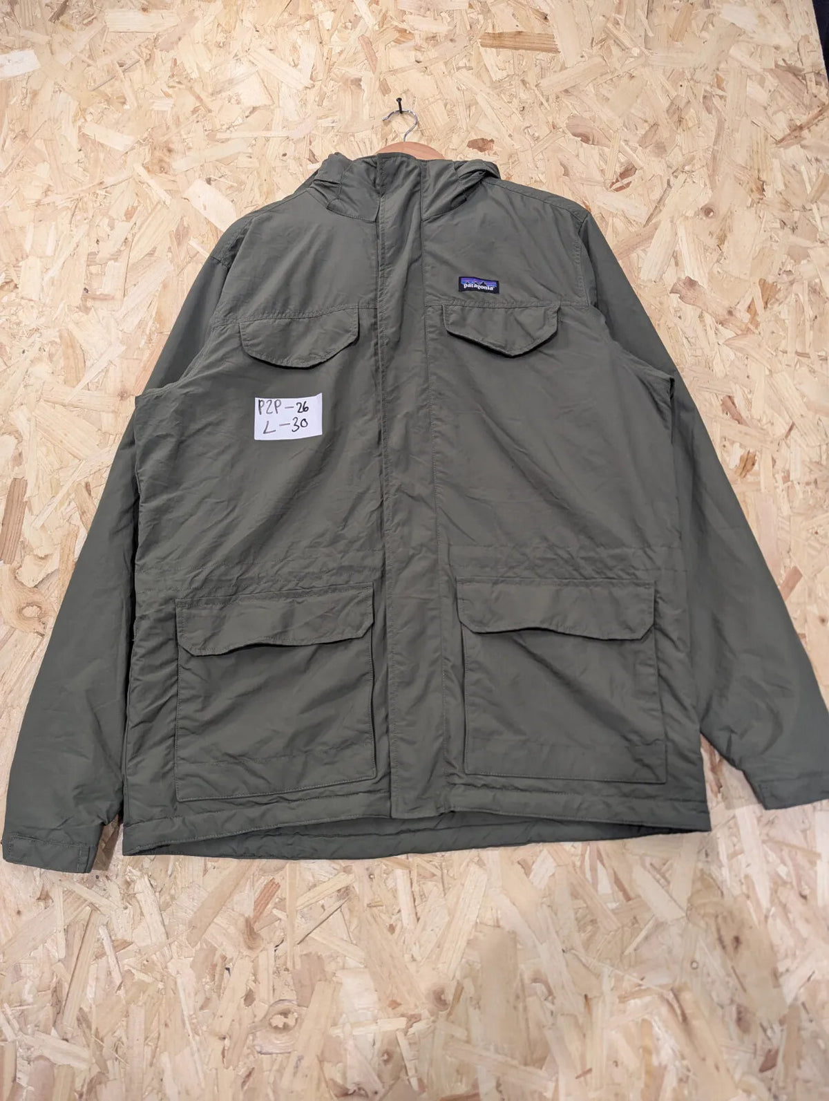 Patagonia Isthmus Parka Jacket Mens Large Green Fleece Lined Hooded Winter Coat