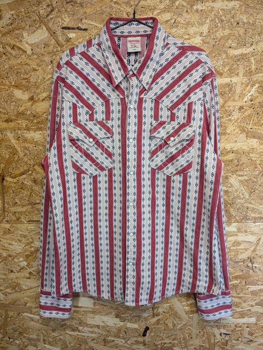 True Religion Western Shirt XXXL Pearl Snap Shacket USA Cowboy Red Blue White
