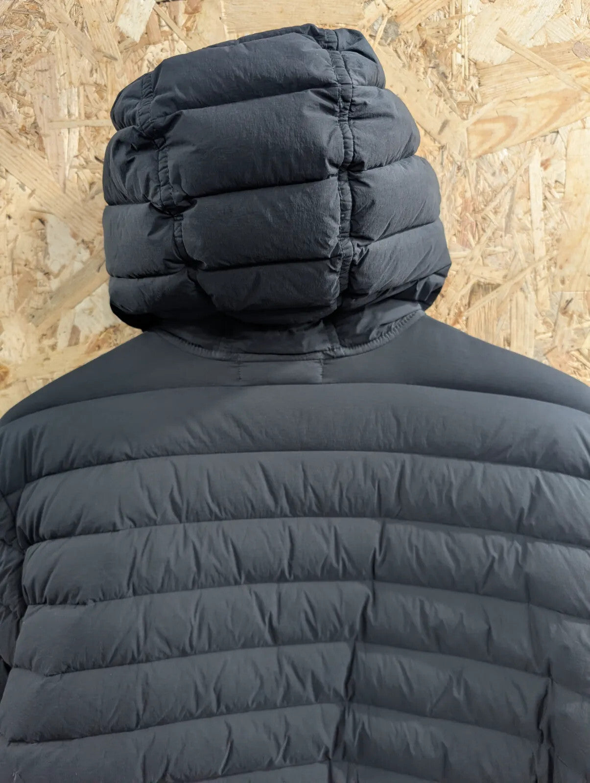Stone Island Puffer Jacket Men Small Black Hood Loom Woven Down Chamber Stretch