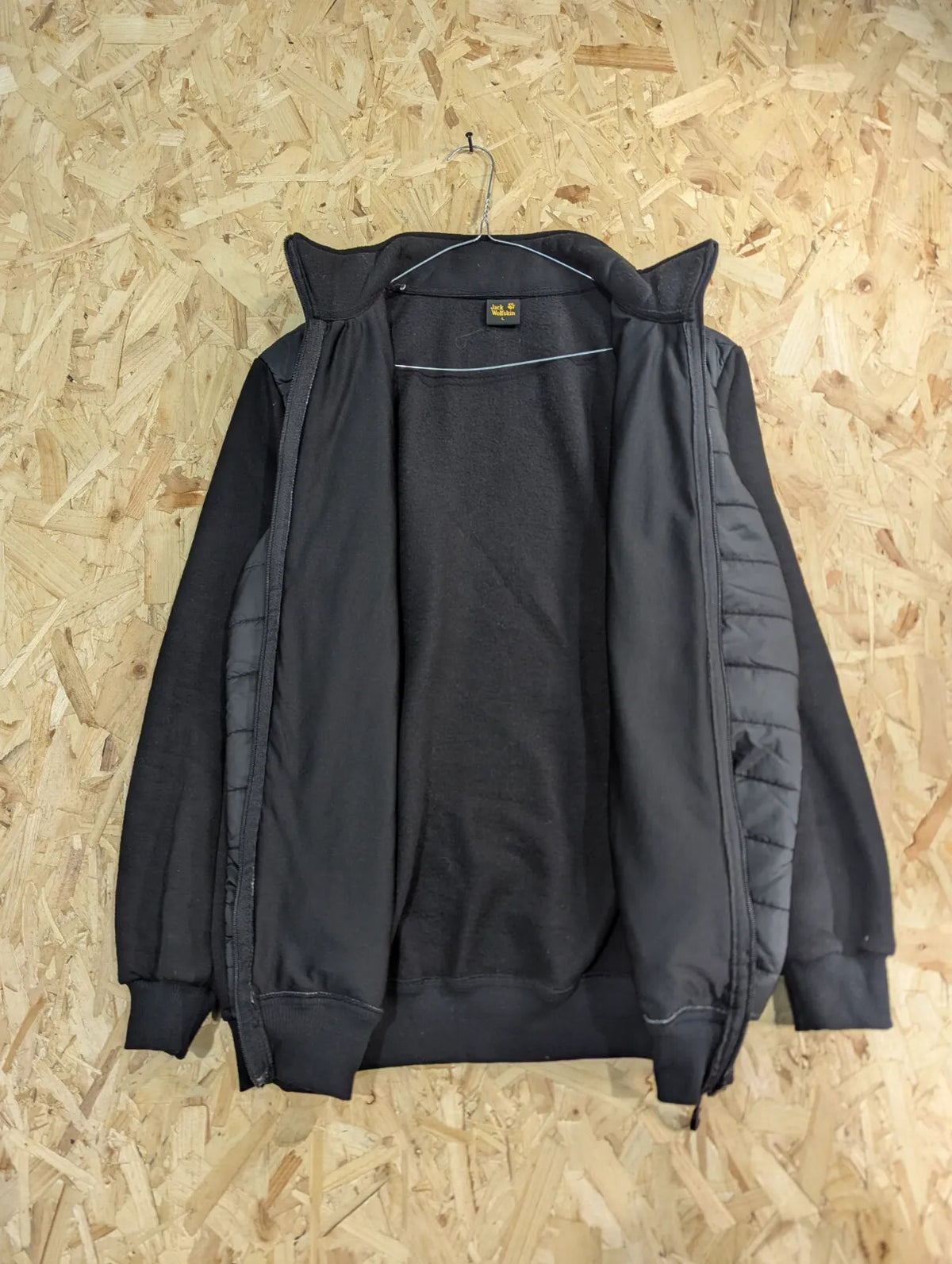 Jack Wolfskin Puffer Bomber Jacket Men Large Black Fleece Quilted Hiking Walking