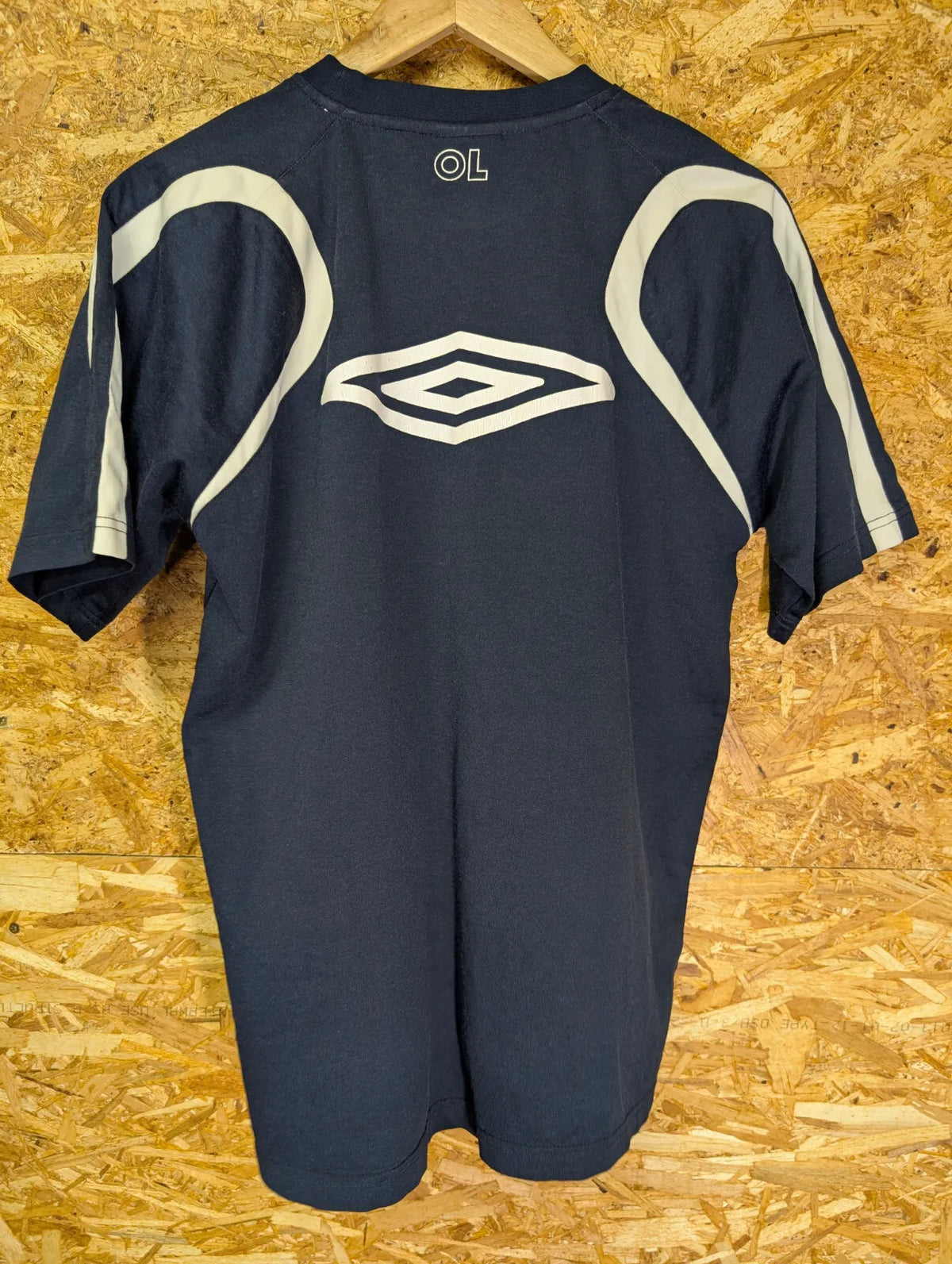 Olympique Lyonnais Umbro Football Shirt Mens Small Navy Blue Cotton Crew Lyon 10