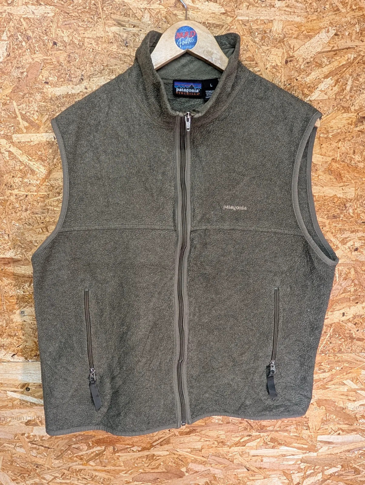 Patagonia Fleece Vest Mens Large Sage Green Synchilla Gilet Bodywarmer Full Zip